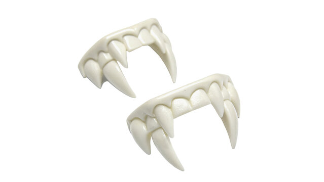 Plastic white scary vampire teeth halloween costume isolated on transparent background cut out