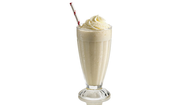 Sweet delicious vanilla milkshake with whipped cream isolated on transparent background cut out