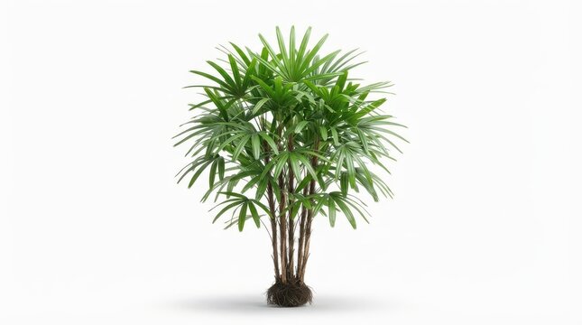 Lady palm plant with exposed roots isolated on white background