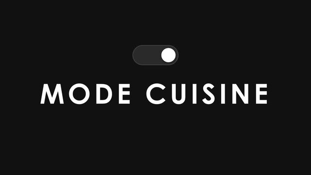 Mode cuisine toggle switch animation: minimalist culinary interface 4k