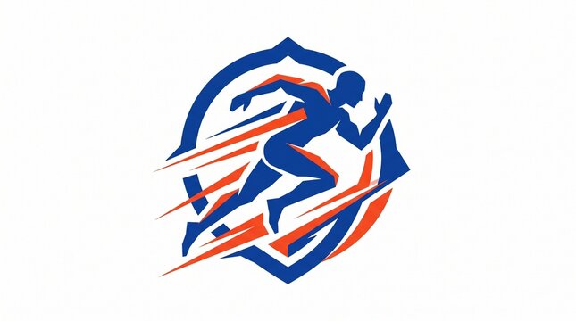 Dynamic runner silhouette logo design featuring blue and orange abstract shapes
