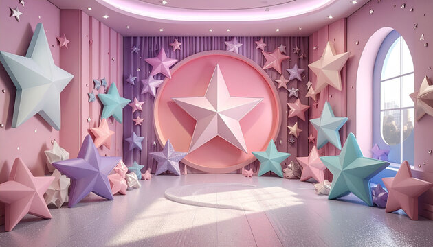 キラキラ輝くハートと星のガーリーY2K背景
Sparkling heart and star Y2K background with pastel 3D objects