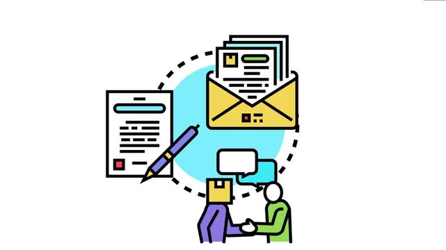 Business partners reaching consensus on essential conditions, shaking hands, and formalizing a deal by signing an important documentation and sending correspondence