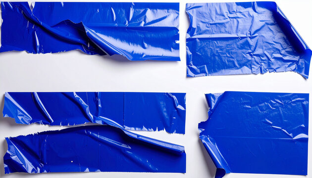 破れたブルービニールが映えるコラージュ用テクスチャ素材
Photorealistic torn blue plastic sheet on white paper for collage design