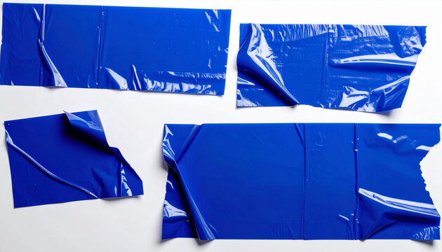 破れたブルービニールが映えるコラージュ用テクスチャ素材
Photorealistic torn blue plastic sheet on white paper for collage design