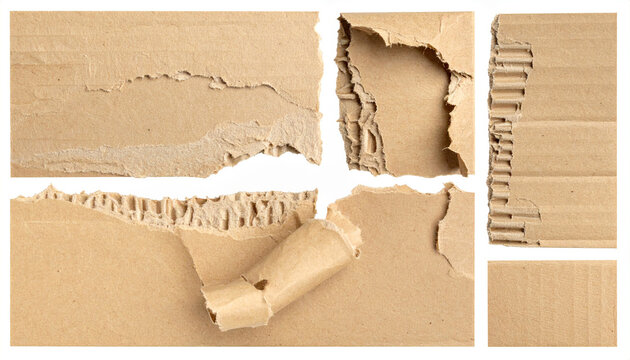 破れたクラフト段ボールのフォトリアルコラージュ素材
Photorealistic torn corrugated cardboard isolated on white background