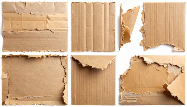 破れたクラフト段ボールのフォトリアルコラージュ素材
Photorealistic torn corrugated cardboard isolated on white background