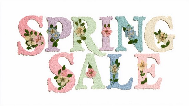 Decorative Spring Sale Letters with Floral Embellishments.