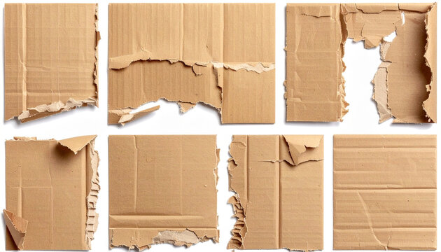 破れたクラフト段ボールのフォトリアルコラージュ素材
Photorealistic torn corrugated cardboard isolated on white background