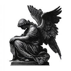 Obraz premium Intricate black and white angel illustration