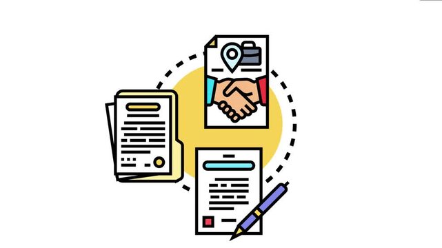 Business people achieving legal agreement and signing official contract with important paperwork and terms, showing partnership and compliance with existing conditions