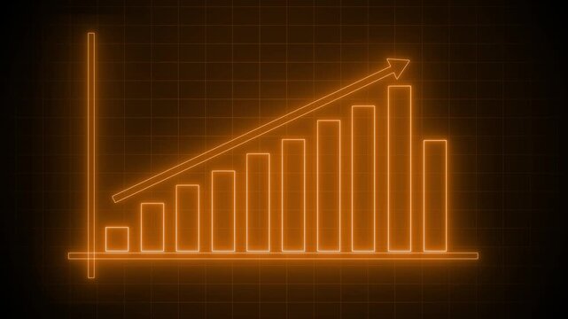 Glowing neon bar chart with upward arrow animation