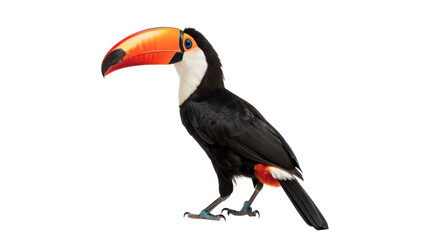 Exotic colorful toucan bird sitting on branch on black background isolated on transparent background © Arina