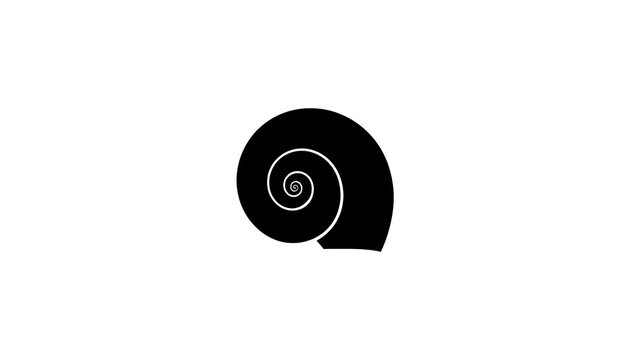 Black Spiral Seashell Silhouette Isolated on White Background