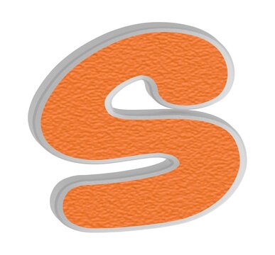 S bold 3d lettering with a textured orange face and layered metallic silver beveled edges in white isolated background, 3d rendering