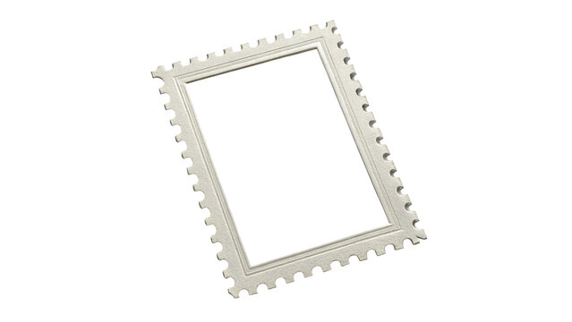 Blank white vintage postage stamp border template for post office mailing isolated on transparent background