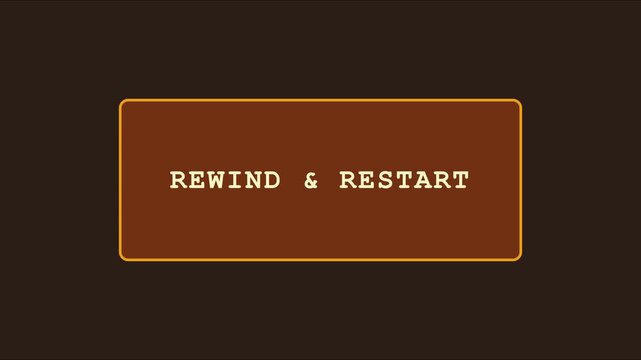 Rewind and restart minimalist motion with retro typography and vintage cassette tape aesthetic animation 4k