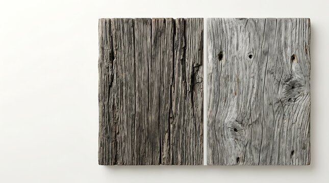 Comparison of two weathered wood textures on white background