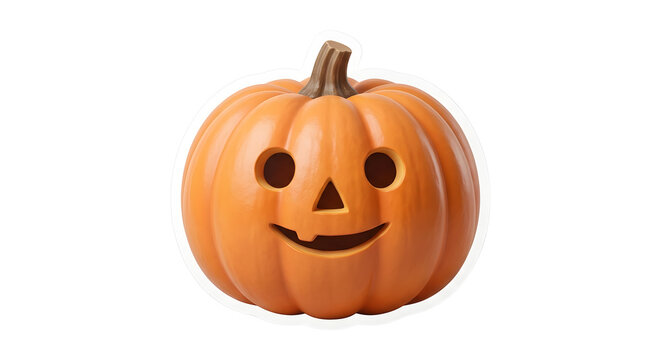 Classic orange jack o lantern pumpkin with carved smiling face and stem
