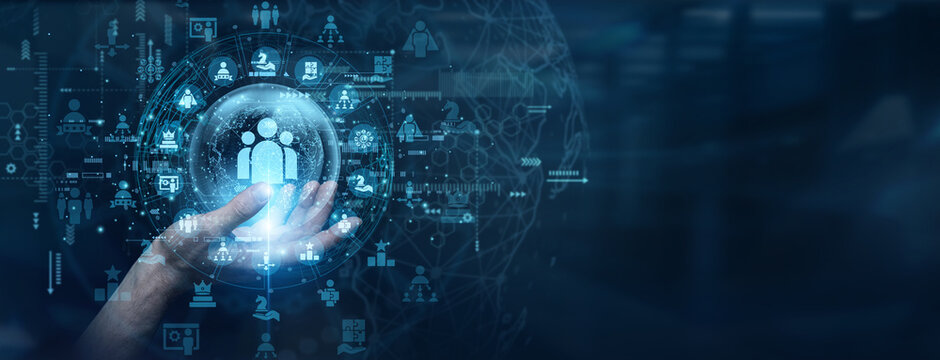 Modern executive organizational structures require strong strategic decision models. A managing director touch a data flow on global network Leadership channels to align remote global teams.