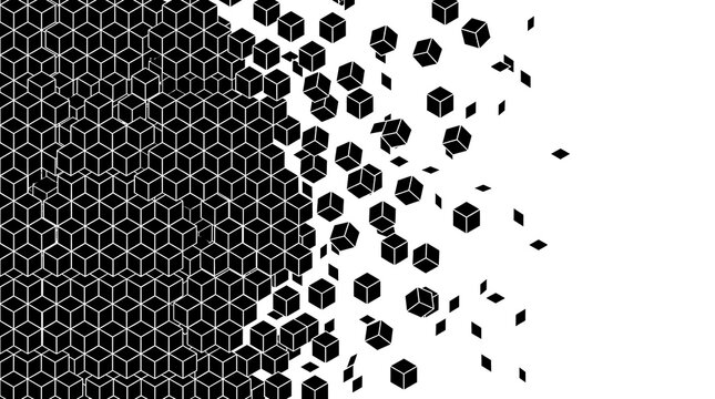 Abstract background with black cubes dissolving into particles