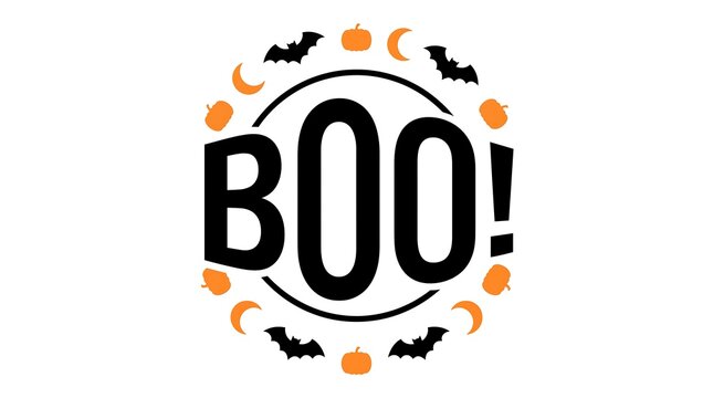 Festive halloween design with a spooky boo message surrounded by pumpkins and bats