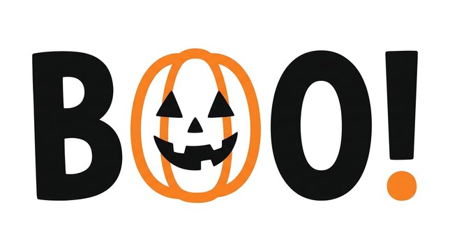 Festive halloween design featuring the word boo with a carved pumpkin face illustration