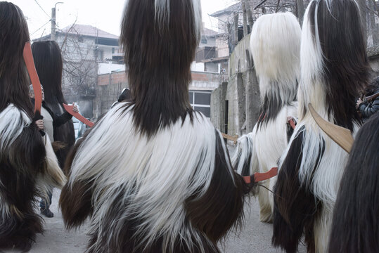 Krupnik Kukeri In Goat Hair Costumes
