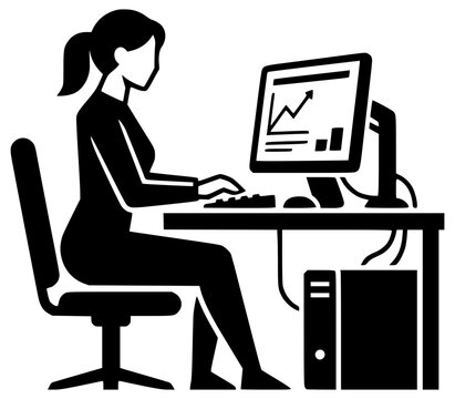 Young professional woman analyzing financial data on desktop computer in modern office