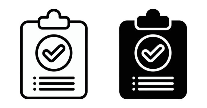 Clipboard icon set with check mark for task completion