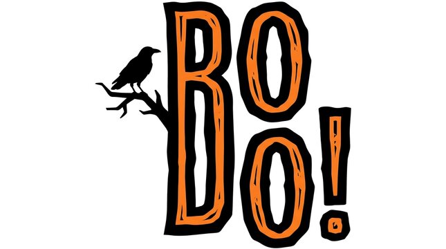 Vintage halloween typography with a spooky raven perched on a branch illustration