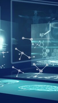 Animation of molecules and data processing over digital screens