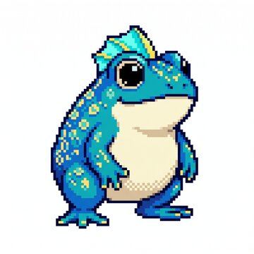 Cute Water Frog Fantasy Creature, Retro 16-Bit Pixel Art