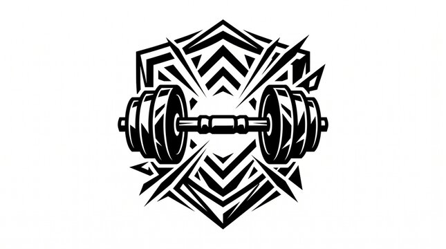 Bold barbell illustration featuring sharp geometric shapes on white background design