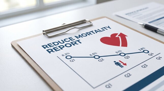Reduce mortality report showing declining health statistics on clipboard