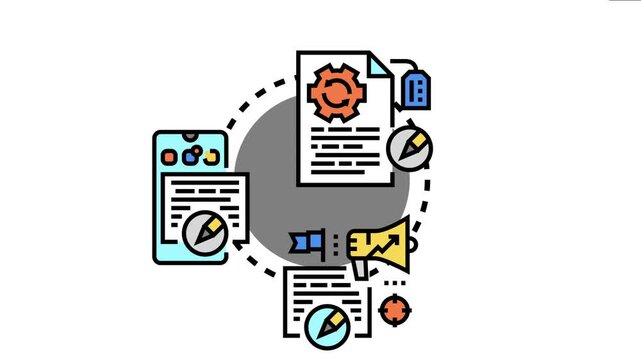 Artificial intelligence concept modern copywriting, content creation, and advertisement, featuring documents, a smartphone, and a megaphone, symbolizing technology in creative work