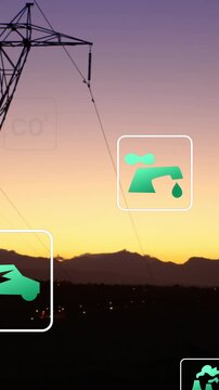 Animation of digital icons over power lines