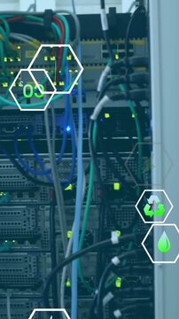 Animation of digital icons over servers