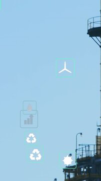 Animation of digital icons over factory