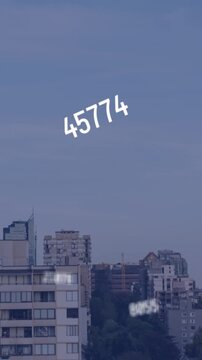 Animation of falling numbers over cityscape