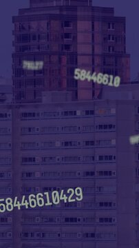 Animation of falling numbers over cityscape