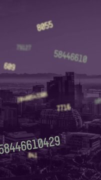 Animation of falling numbers over cityscape