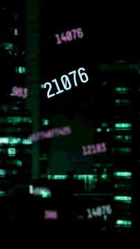 Animation of falling numbers over cityscape