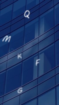 Animation of falling letters over cityscape