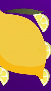 Animation of lemon repeated over shapes on purple background