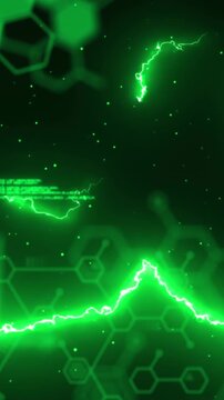 Animation of green lightning over chemical compounds and data processing