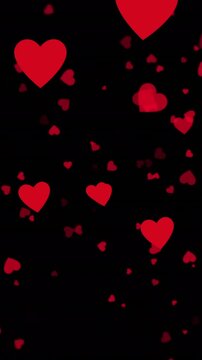 Animation of red hearts icons floating on black background