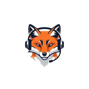 Fox mascot wearing headphones and a microphone headset designed for gaming logos and esports branding.