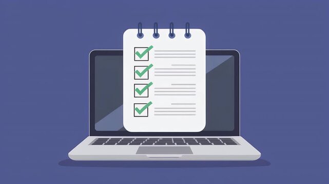 A blank notebook is displayed on a laptop screen.