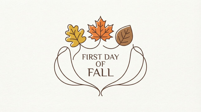 First day of fall logo design with maple leaves. Autumn typography label and nature emblem for seasonal branding.